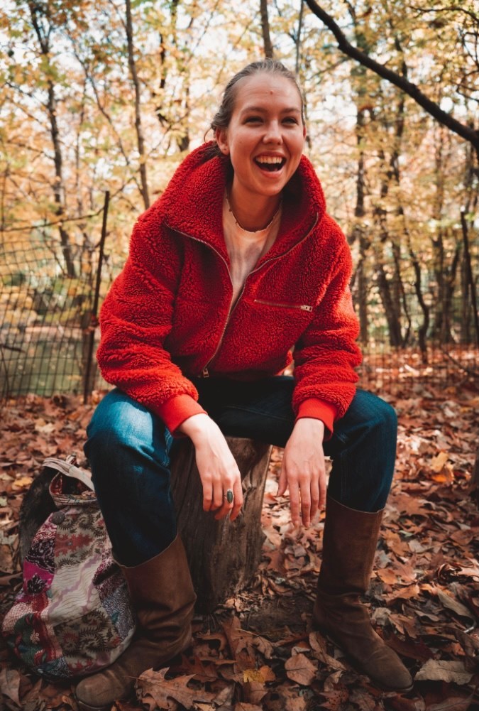 Red Coat Taken By A Stranger In Park No Make Up No Filter